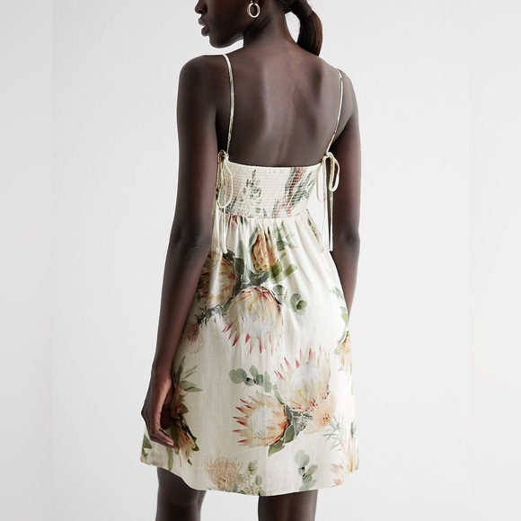 Linen Floral Sundress Babydoll Mini Dress Garden Pastel Baby shower Wedding L - Picture 4 of 13